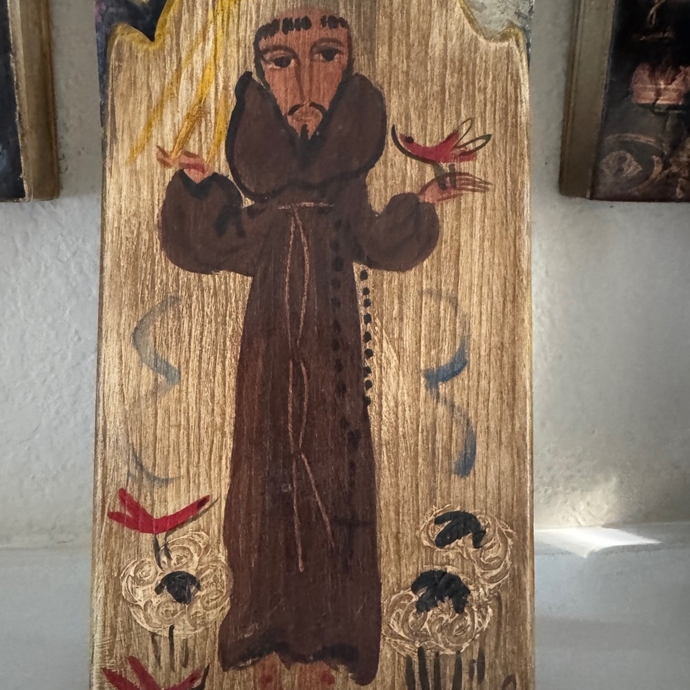 David Ross 1987 Retablo St. Francis Folk Art Painting on Wood Santa Fe NM - Picture 2 of 3